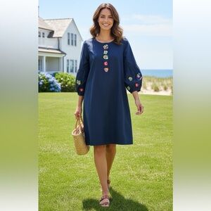 Vilagallo Anthropologie Navy Tunic Dress Size 46 Embellished Puff Sleeve XL 14